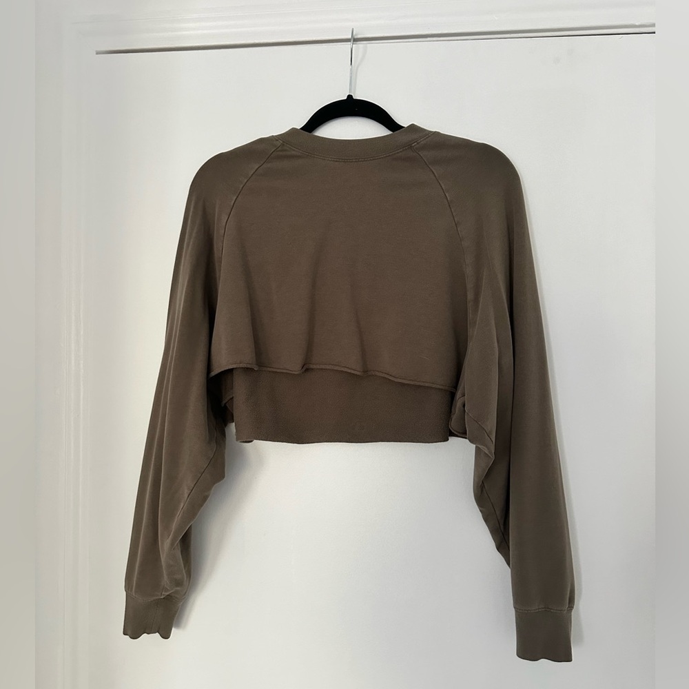 Alo yoga DOUBLE TAKE PULLOVER - OLIVE BRANCH Cropped Sweatshirt Size Small